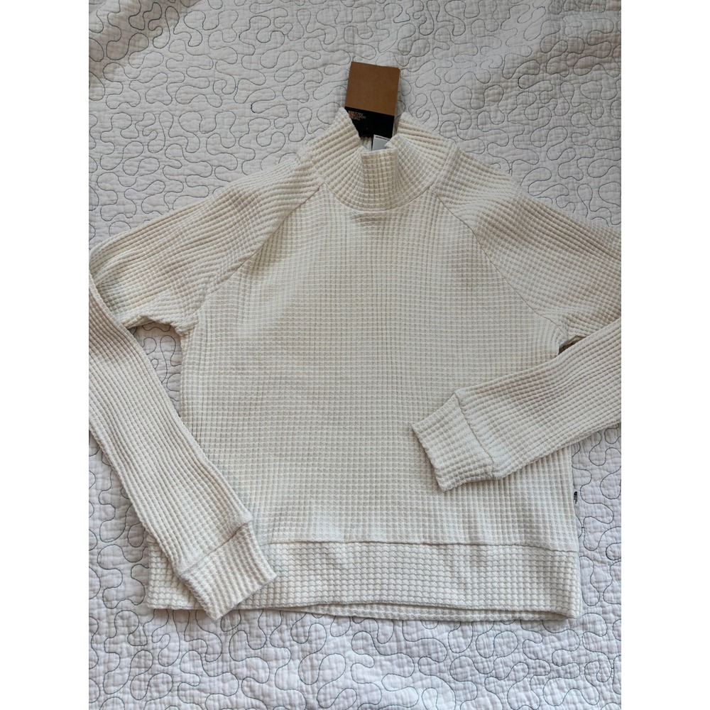 The North Face Waffle Knit Mock Neck Long Sleeve Sweatshirt‎ White Dune XS #710
